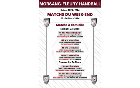 Matchs à domicile du 23-24 Mars
