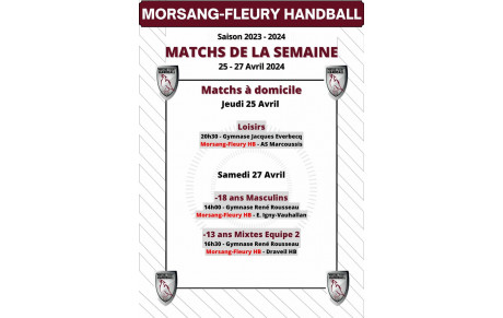 Matchs à domicile du 27-28 Avril