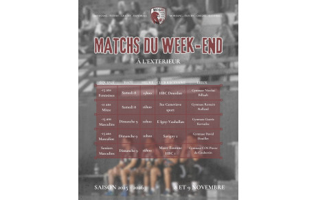 Matchs à l’extérieur du 8-9 Novembre