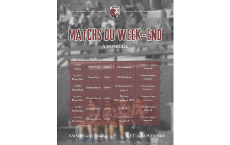 Matchs à domicile du 15-16 Novembre
